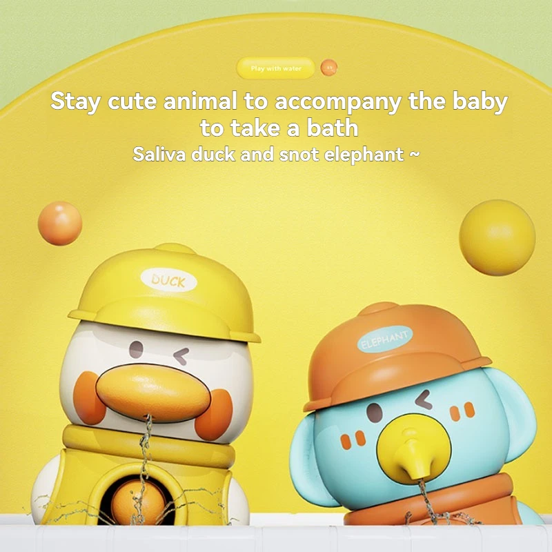 New Cute Duck & Elephant Bath Toys Set - Interactive Waterwheel Sprinkler for Baby Bathtime Fun, Educational Animal Shower Toys