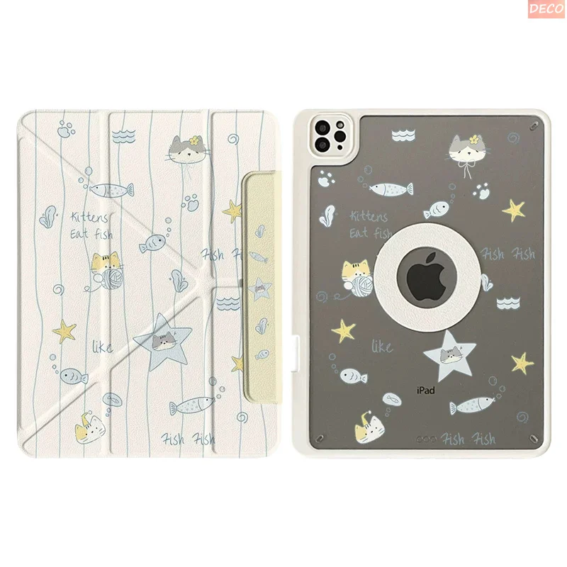 The Kitten&Fish Ins Magnetic Buckle 720° Magnetic Ring Tablet Case for IPad Pro12.9 13 M4 M5 Case 8.3 9.7 10.2 7th-11th Air8