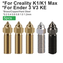 5pcs High Speed 3D Printer Nozzle For Creality K1/ K1 Max/ Ender 3 V3 KE Brass Copper Plated Hardened Steel Nozzles 0.4 0.6 0.8