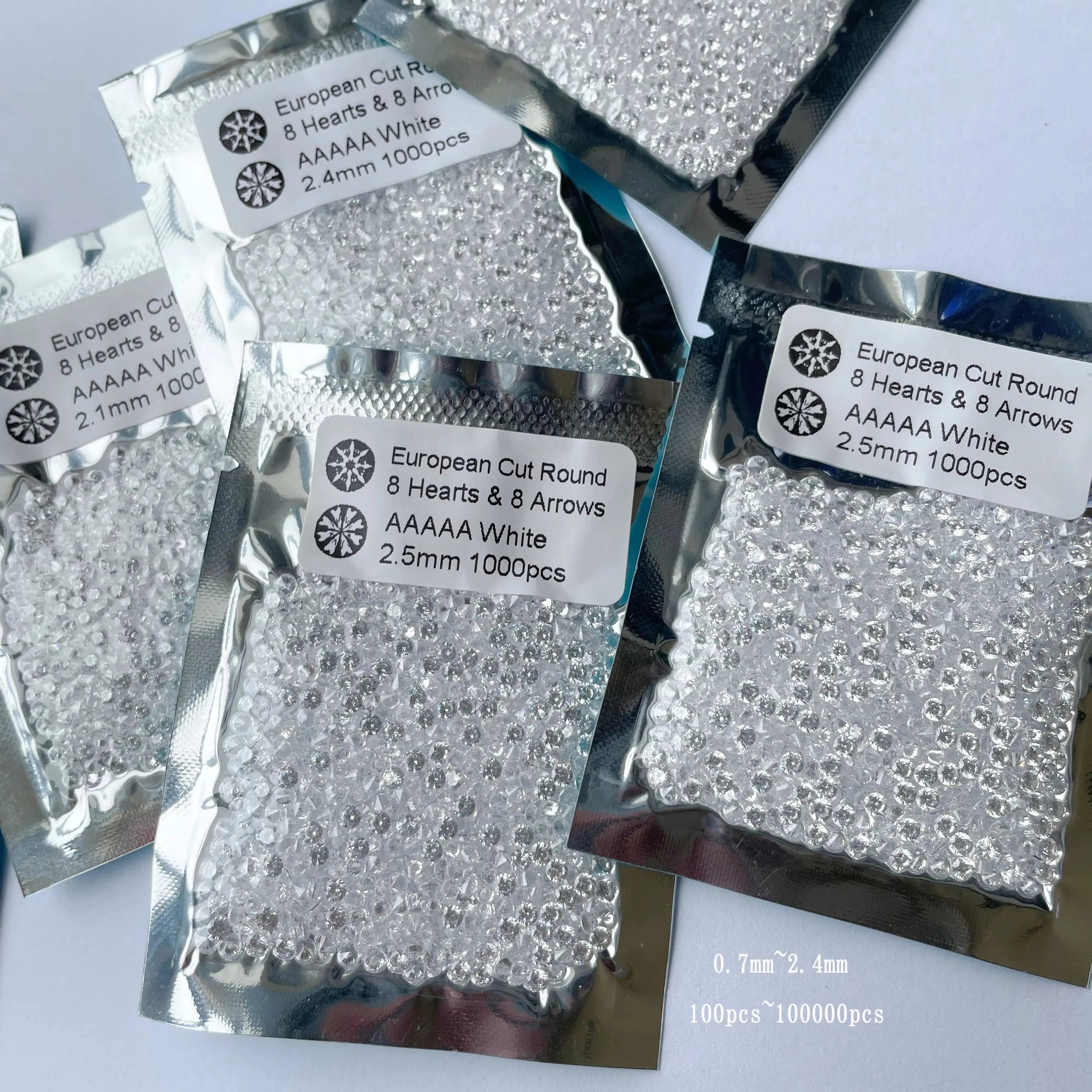 0.7~2.5mm Cubic Zirconia Stone Round 5A 100PCS~10000PCS Classic White Cubic Zircon Gems CZ For Jewelry Earring Ring Set DIY