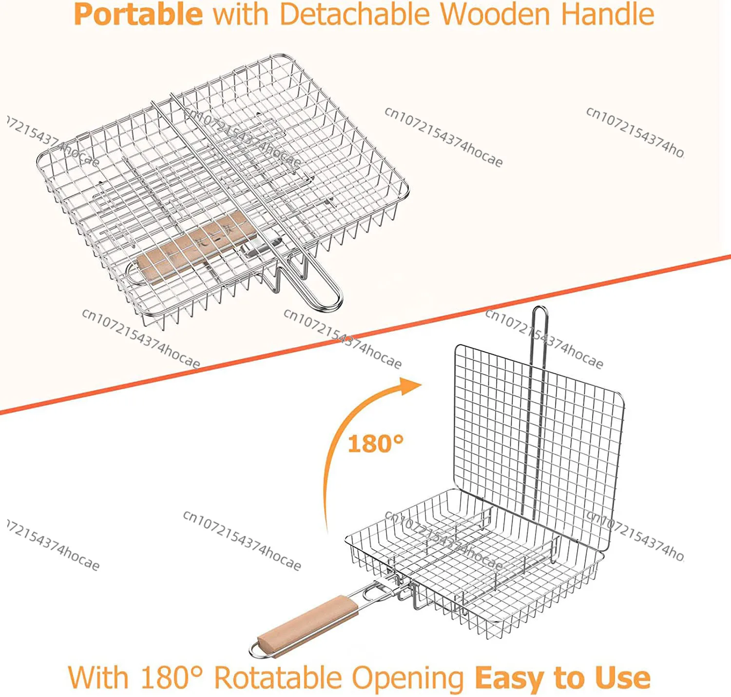 Stainless Steel Grill Fish Vegetable Basket Barbecue Accessories Tableware Barbecue Basket Outdoor Camping Party Wooden Handle