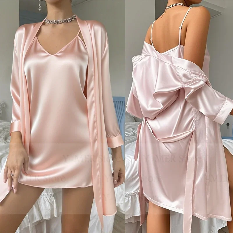 

Женская одежда для дома, комплект из 2 предметов, атласное домашнее платье, женское летнее новое свадебное платье невесты, халат, кимоно, интимное белье