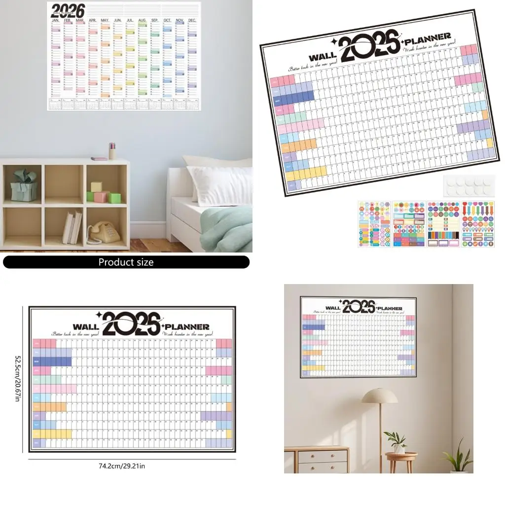  2026 Full Year Calendar Planner Wall Mounted 2026 Yearly Planner 74x52.5cm