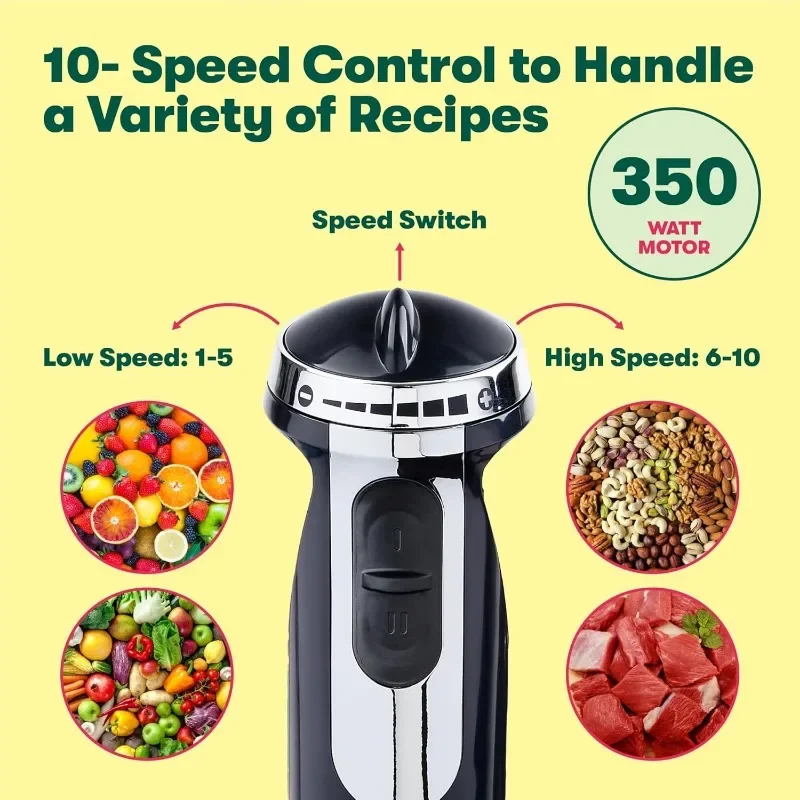 BELLA Immersion Blender with Accessories with Dishwasher-safe Beater and Blending Attachment for Food Preparation