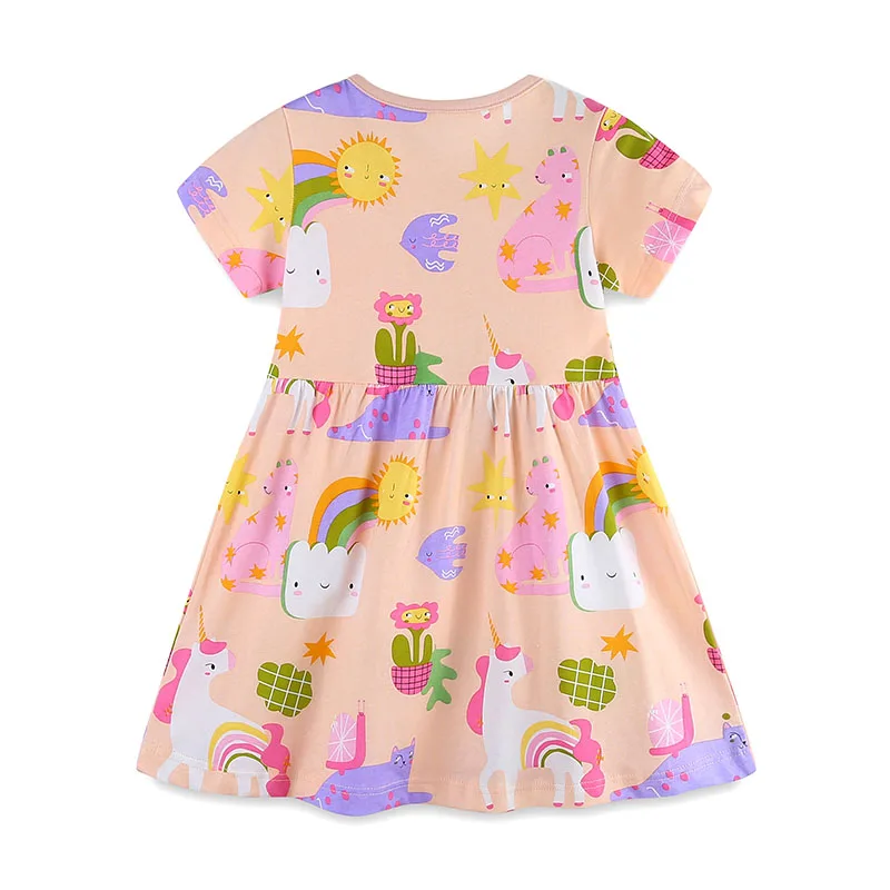 Little maven 2024 New Summer Children \'s Clothing Kids Clothes Baby Girls Cotton Cartoon Animals Flowers Dresses Vestidos