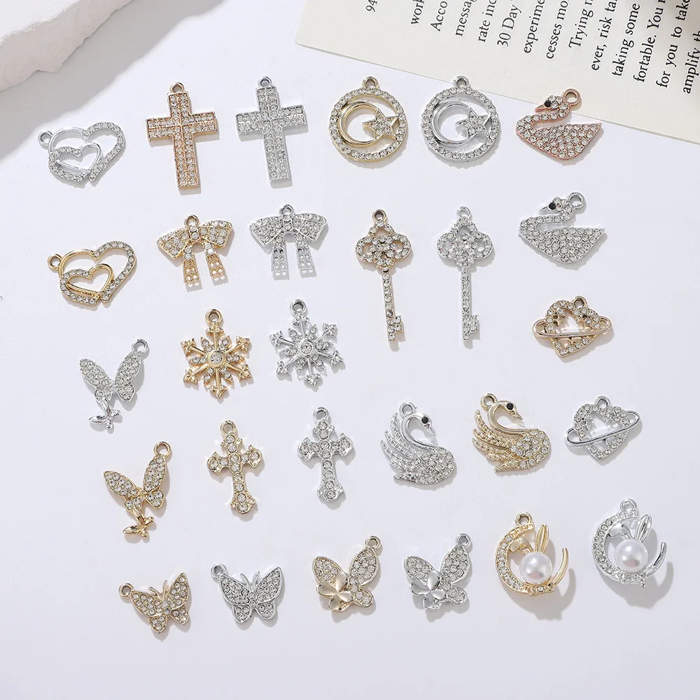 

23Pcs Delicate Pearl Zircon Charms Pendant Alloy Metal Charms for Diy Jewelry Making Necklaces Earrings Accessories