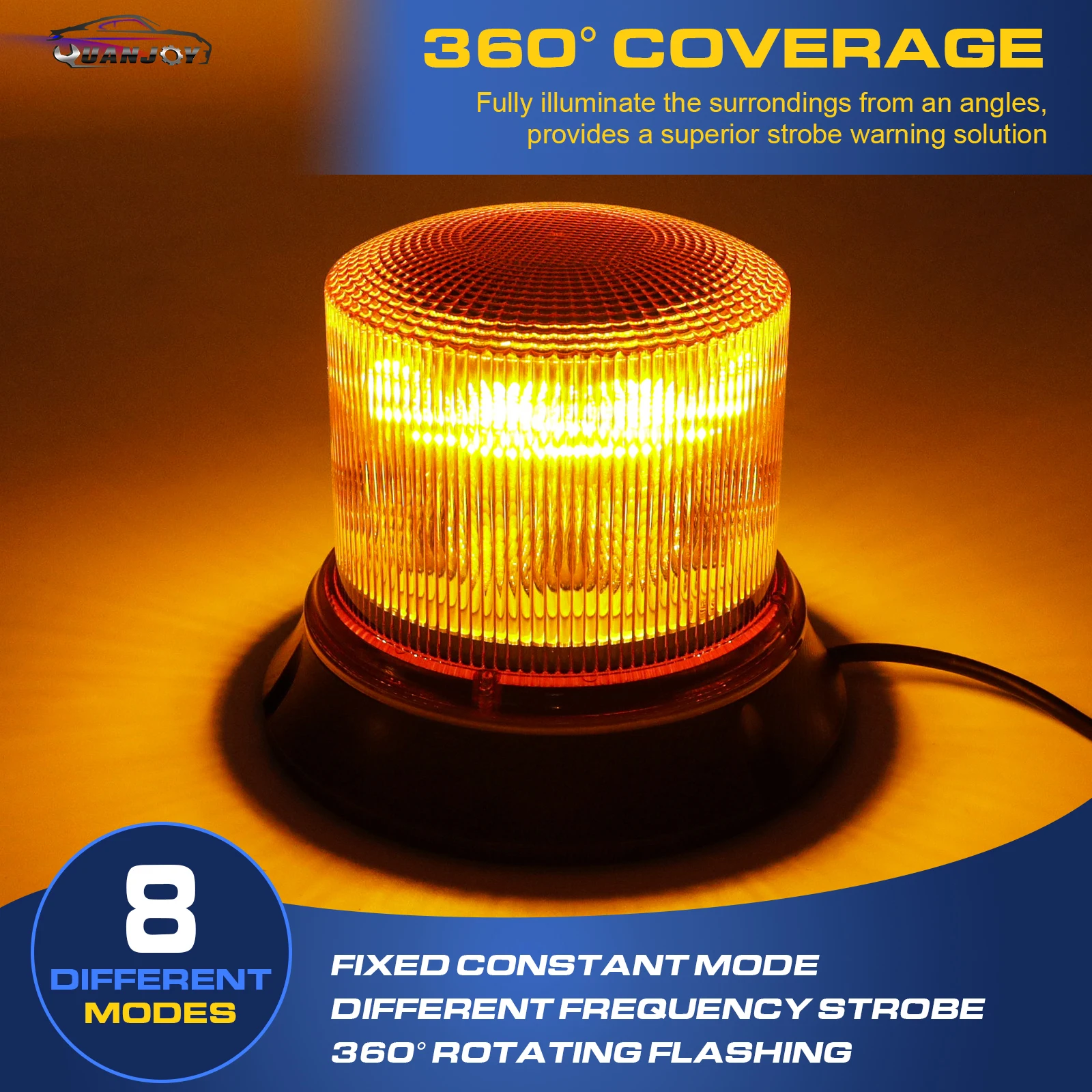 Yuanjoy 8 Modes Emergency Strobe Light Warning Beacon Rotating Light 12/24v For Commercial Vehicles School Bus Excavator