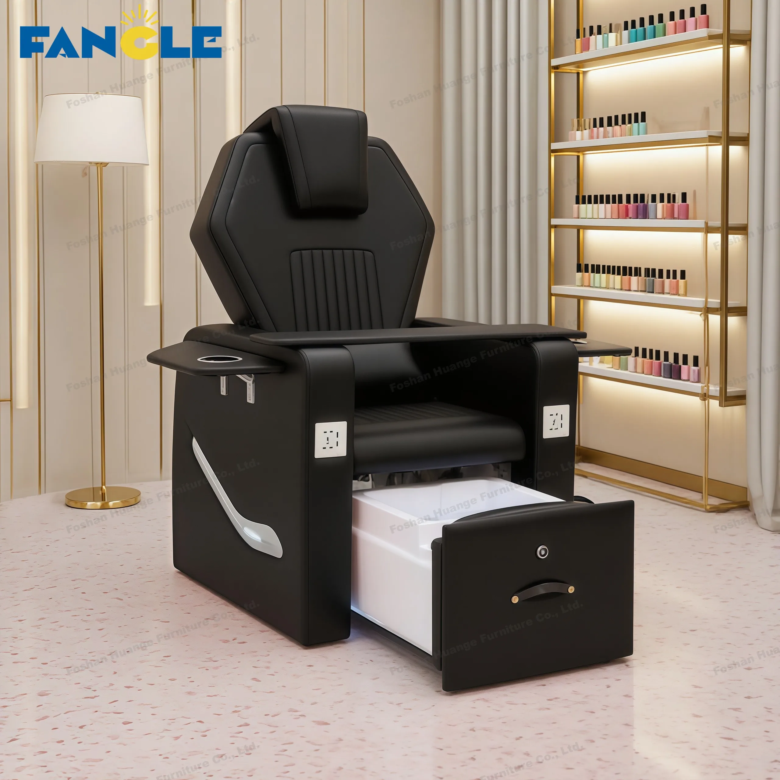 New Black Pedicure Chair Multi Functional Electric Led Light Surfing Bowl Chairs Massage Manicure Station