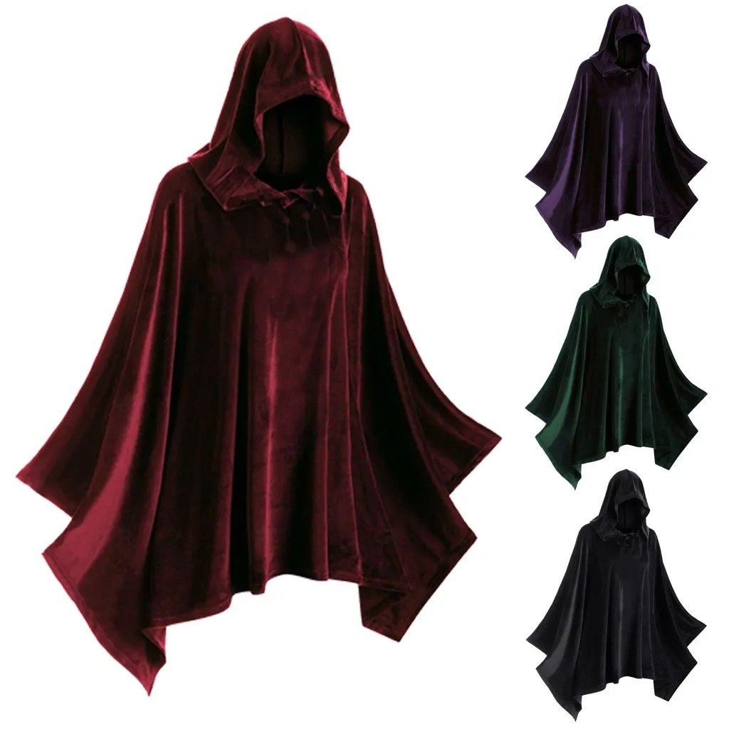 Dames Cape Cape Middeleeuwse Renaissance Cosplay Kostuum Vintage Volwassen Heks Effen Kleur Mantel Losse Plus Size Capuchon Sjaal