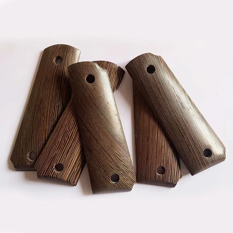 2Pieces Gun 1911 Non-slip Handle Patches Natural Wenge Wooden Textured Handle Grips Patch Custom Grips CNC Gun Handle Grips