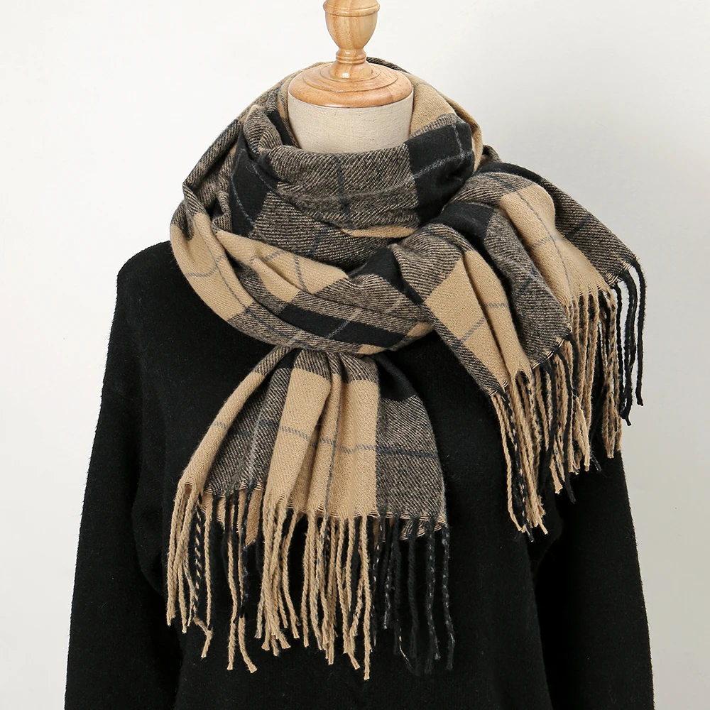 

Plaid Imitate Cashmere Shawl Wraps Tassel Neckerchief Autumn Winter Fashion Warm Scarf Lady Foulard Stoles 180*70cm