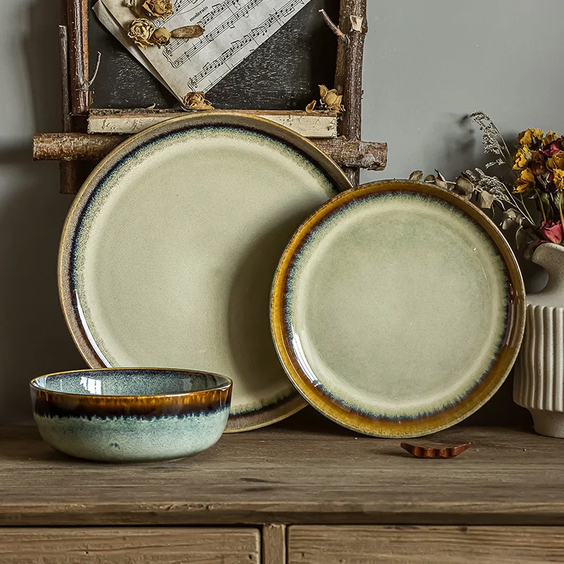 

Vintage Creative Tableware Round Plate Large Dish Salad Bowl for Home Kitchen