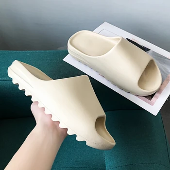 Shevalues Trendy moda erkek terlikleri yaz kalın alt sandalet kadın erkek plaj ayakkabısı çift ev çift büyük boy slaytlar