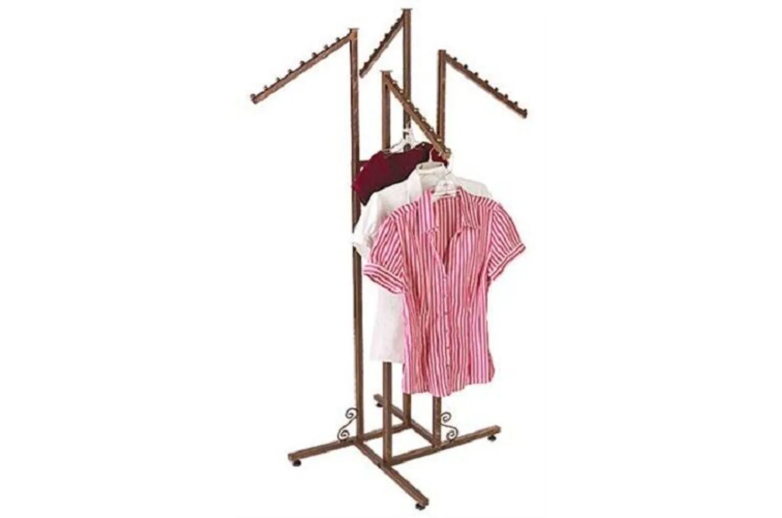 US Clothing Rack 4 Way Four Adjustable Clothes Slant Arms Display Copper Finish