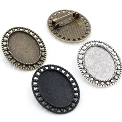 5pcs 18x25mm Inner Size 3 Colors Plated Brooch Pin Classic Style Cameo Cabochon Base Setting