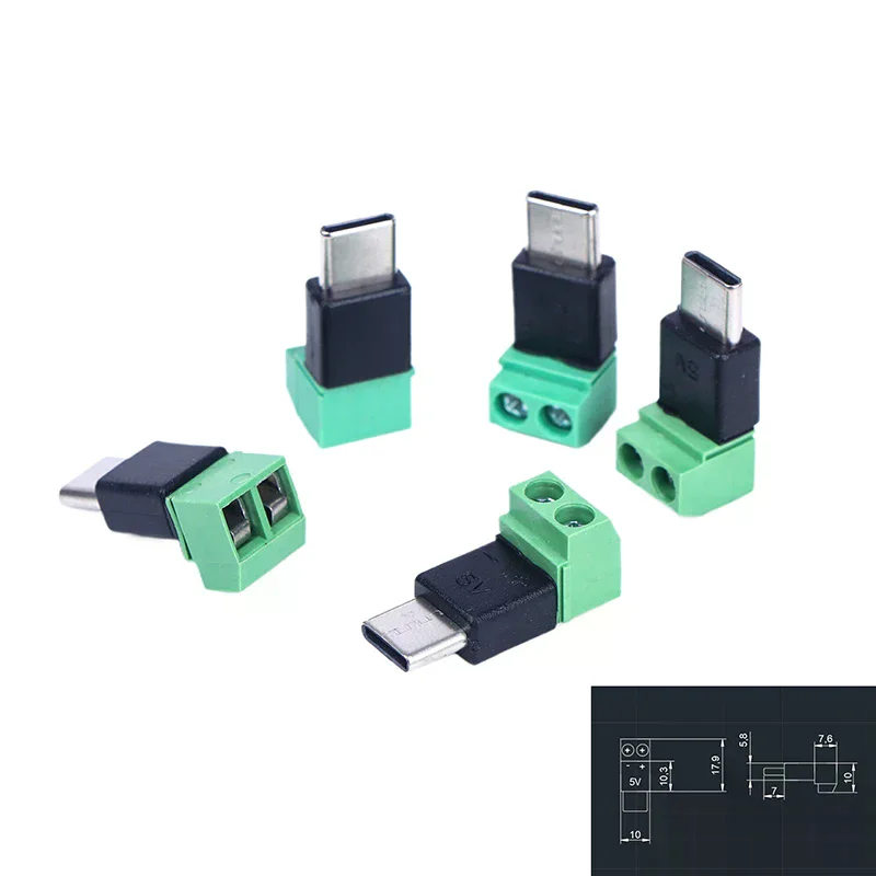 5-Pack, Type-C Male to 2Pin 5V Fast Charging Adapters, Solder-Free, Seamless Connection for Smartphones, Computers, Tablets