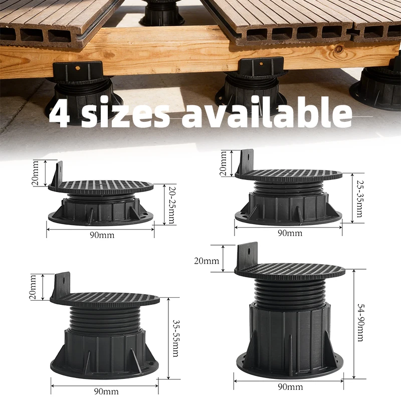 20–90 mm Verstellbare Terrassenlager, Integrierte Stelzlager für Holz- und WPC-Terrassen, Höhenverstellbare Unterkonstruktion für Terrassendielen und Außenböden