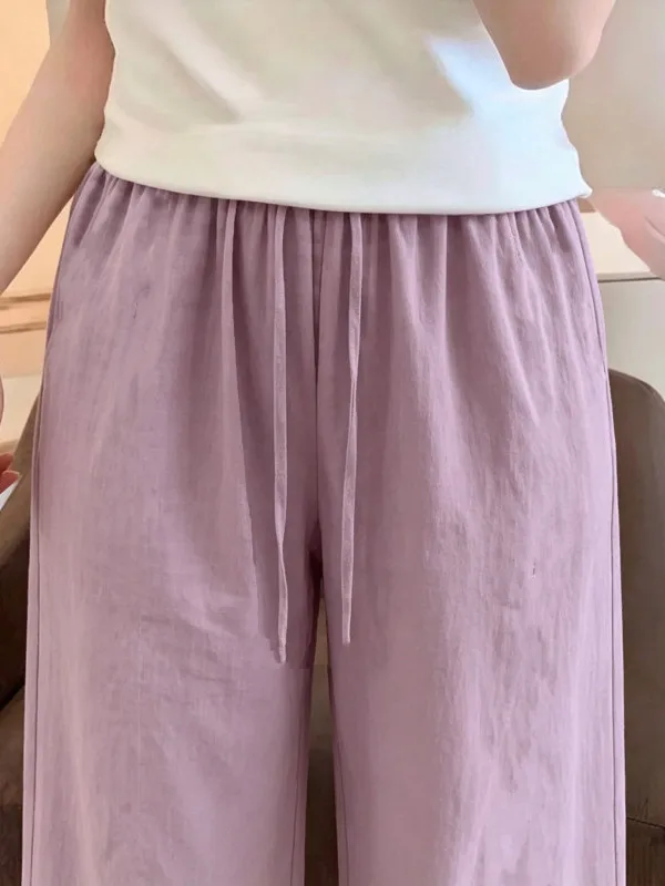 

2026 New plus Size Thin Wide Leg Sleepwear Casual Cotton Silk Loose Summer Home Pants Women's High Waist Long Pants