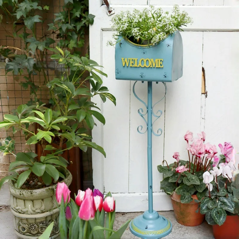 Courtyard Floor Type Flower Pot Holder Iron Do Old Mailbox Multifunctional Flower Rack Beautiful Practical Balcony Decoration