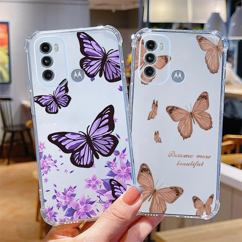 Colorful Butterfly Transparent Phone Case For Motorola Moto G60 G52 G40F G9 Plus G10 G82 G42 G30 G53 G20 G22 E7 Power E20 Cover