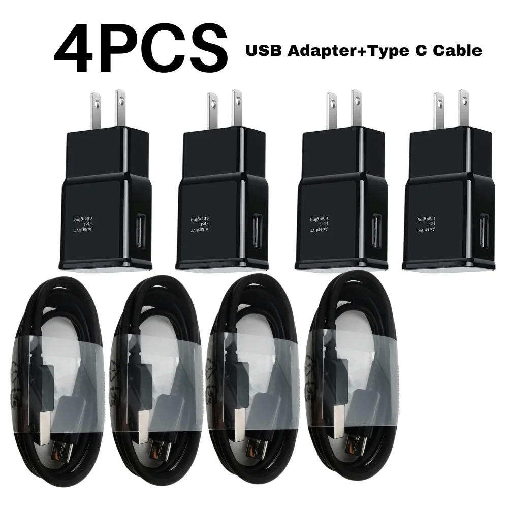 

4PCS Lot For Xiaomi For Samsung S20 S9 S8 Adaptive Fast Charger Wall Block USB Type C Cable