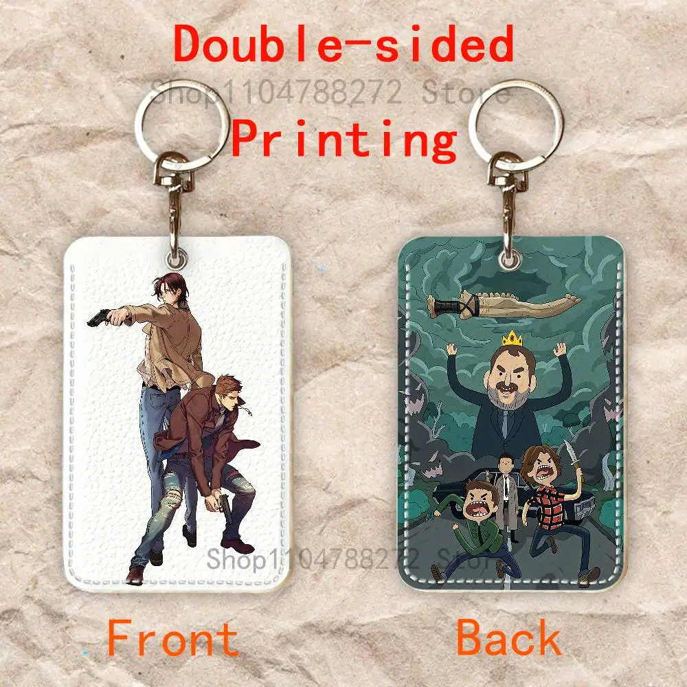 حافظة بطاقات الوصول المخصصة من Sam and D-Dean W-Winchester حافظة بطاقات جلدية سلسلة مفاتيح حلقة رئيسية حافظة بطاقات النقل هدايا