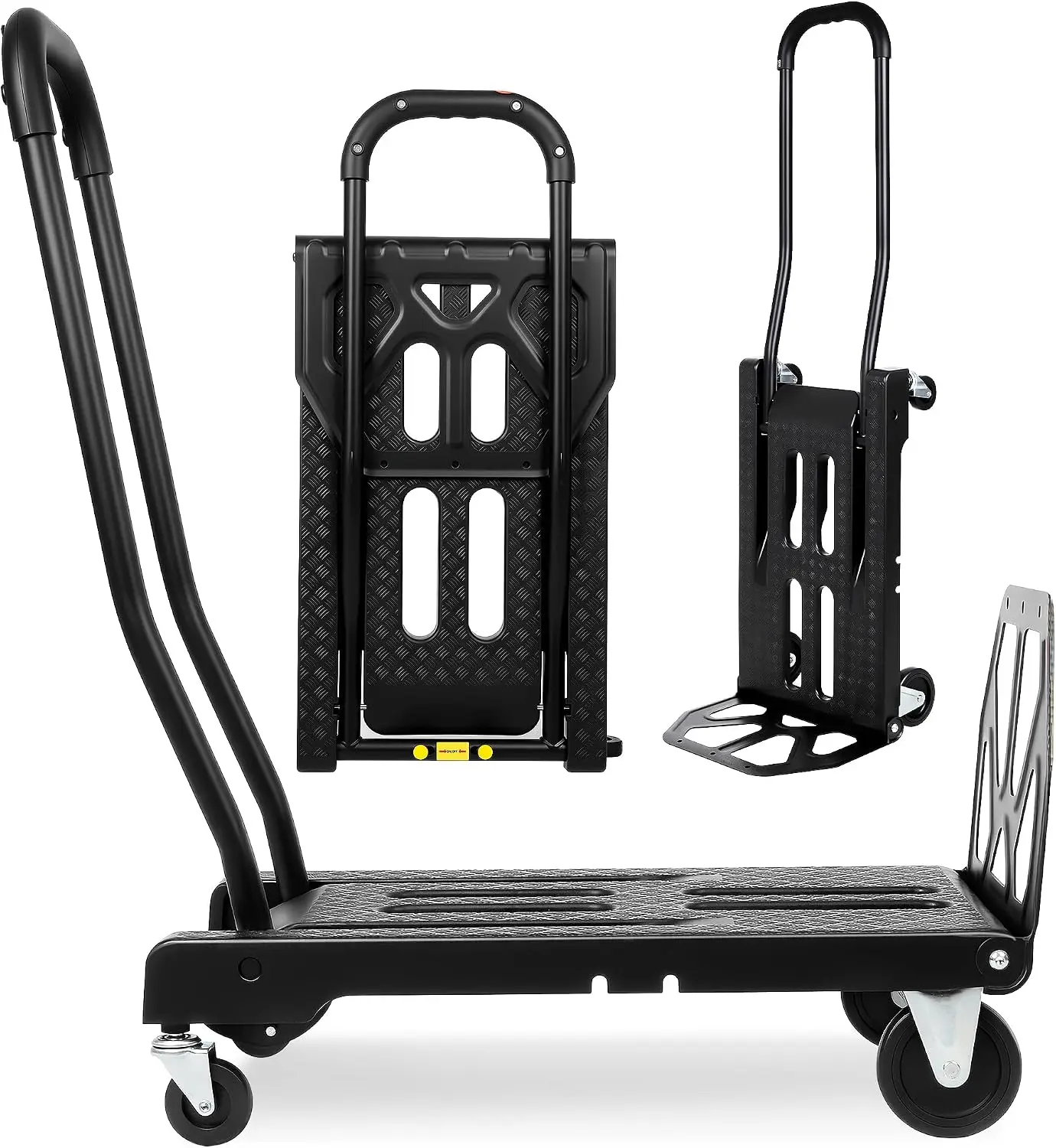 2-in-1 Folding Hand Truck with 4-Wheel Mode & Fold-Up Toe Plate – Heavy Duty 300 lb Collapsible Push Cart for Moving, Delivery, Warehouse, and Grocery