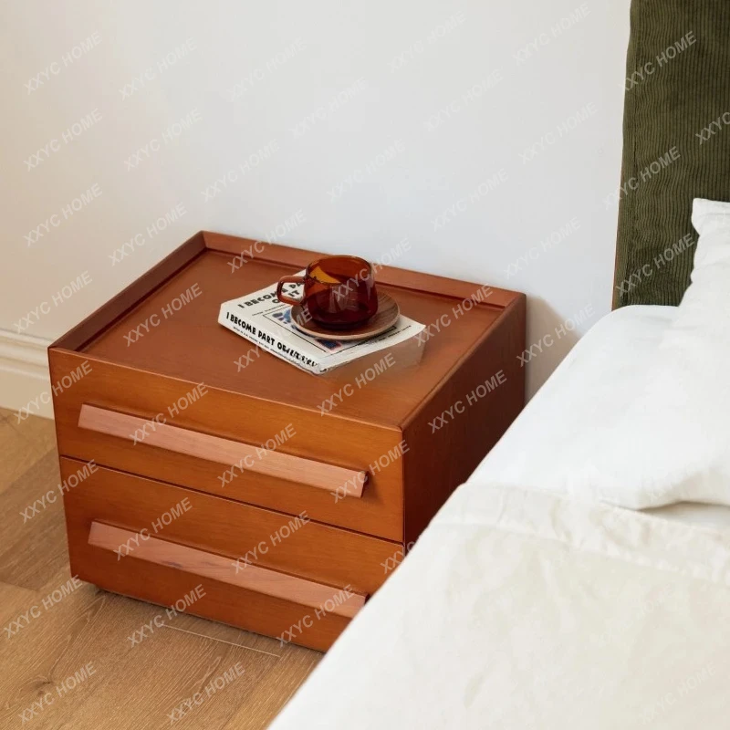 L| Japanese retro simple bedroom solid wood bedside storage locker