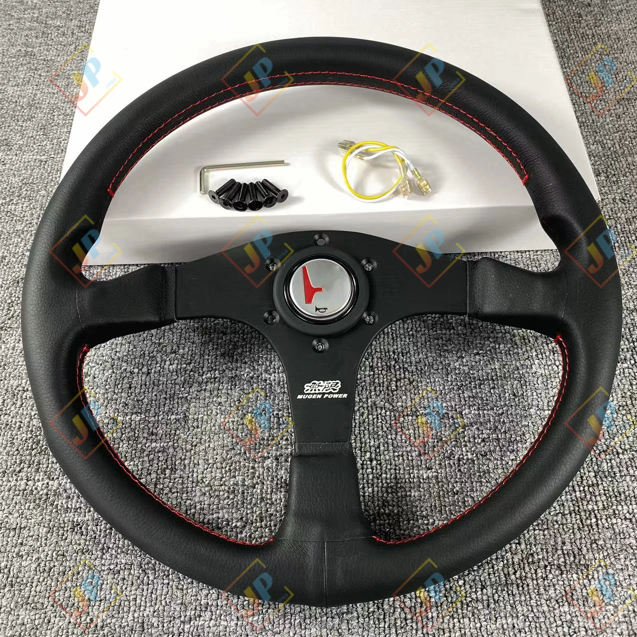 JDM MUGEN leather racing steering wheel 14-inch with horn buttons