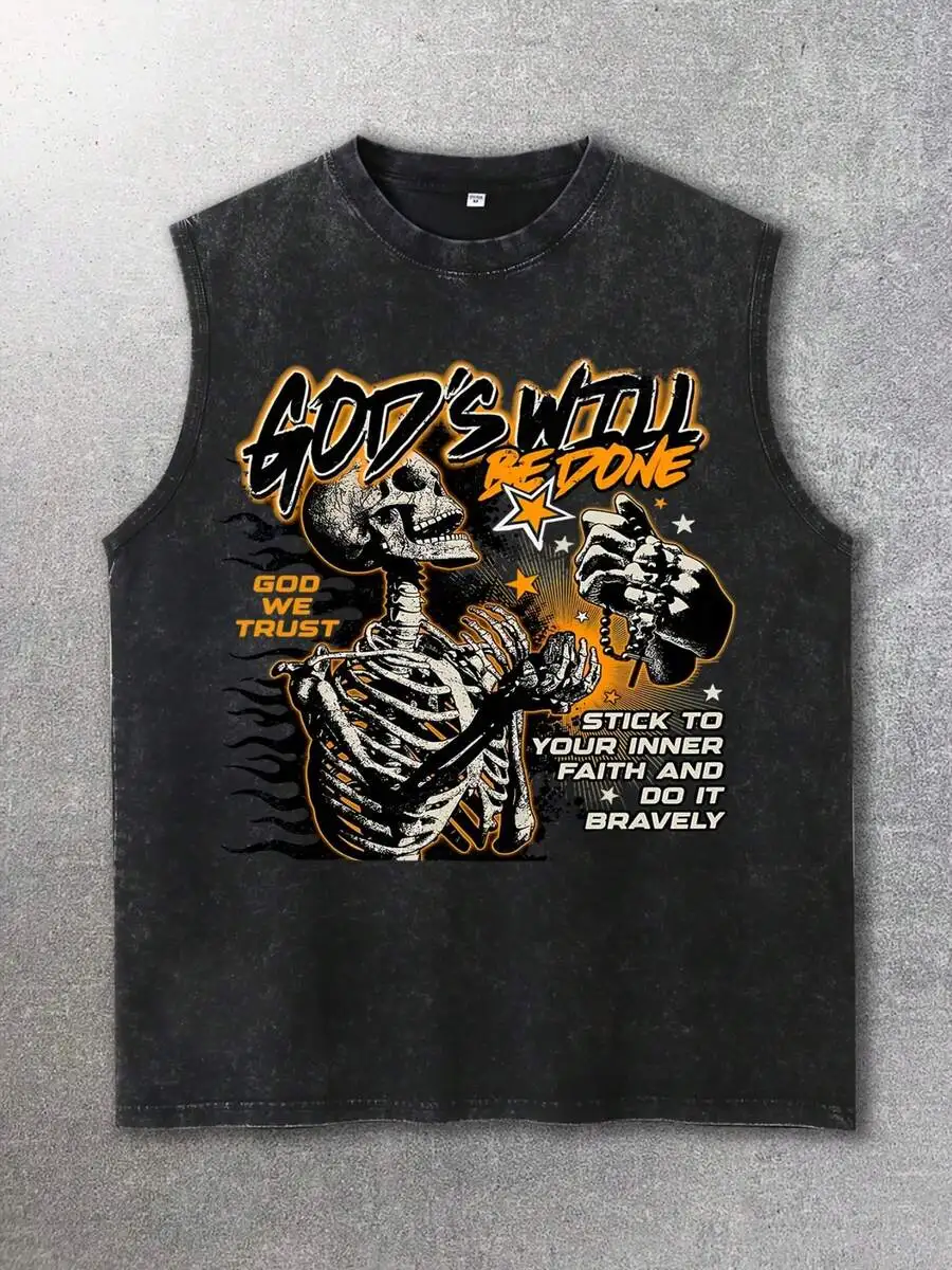 

Washed Cotton Sleeveless Vest Men Retro Streetwear Loose Fit Summer Tank Top