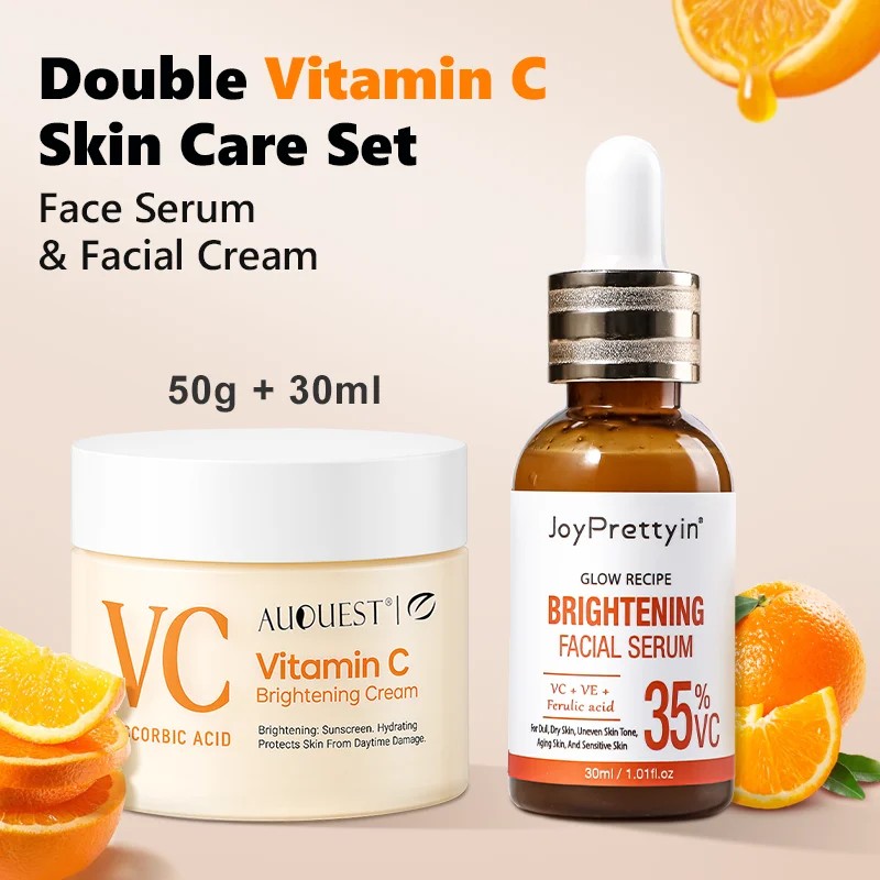 

Vitamin C Whitening Face Skin Care Set Dark Spots Remover 50ML Face Cream & 30G Facial Serum Kit Anti Wrinkle Whitening Cosmetic