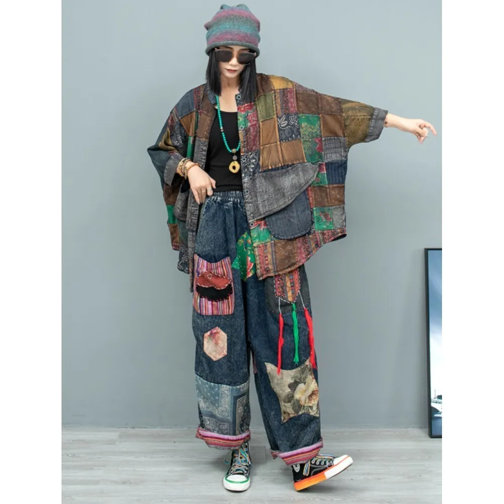 

Heavy Industry Splicing Color Contrasting Cardigan Large Pockets Jacket + Pant Two Piece Set Women 2024 Autumn Pant Set ZF208