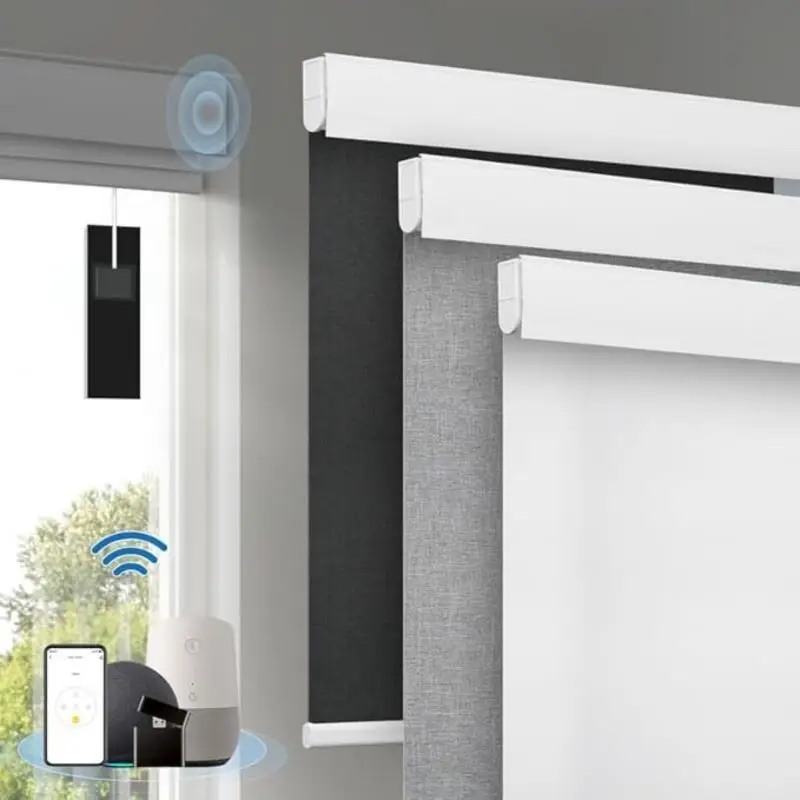 Hot Selling 100%Polyester Blackout Fabric Motorized With Solar Panel Smart Remote App Control Roller Blinds For House
