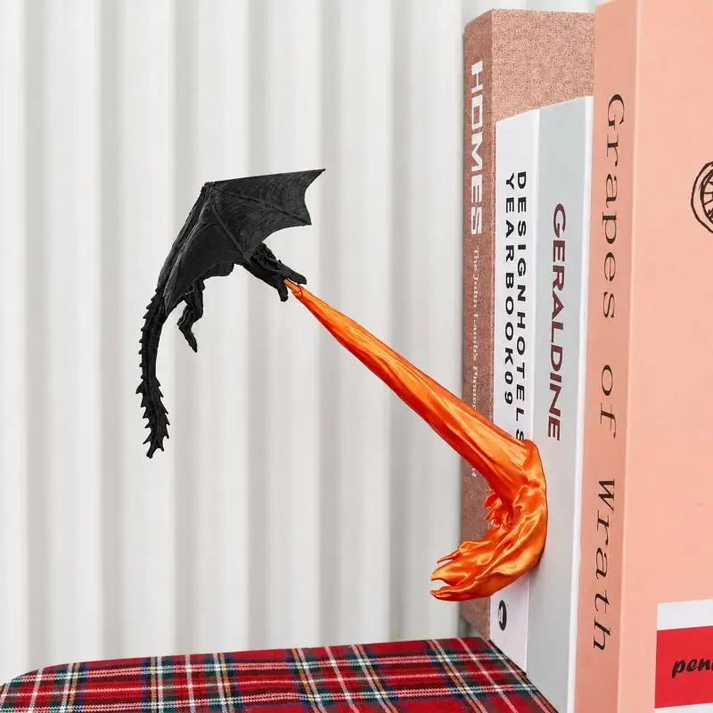 Dragon Flame Book Nook Sculpture Fire Breathing Gothic Desktop Ornament Halloween Living Room Shelf Decor