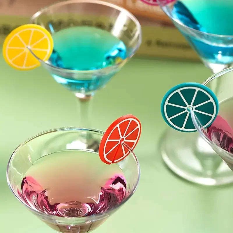 

8pcs glass silicone lemon ornament, wine glass recognizer, party wine glass marker, reusable, suitable for bar, party, kitchen