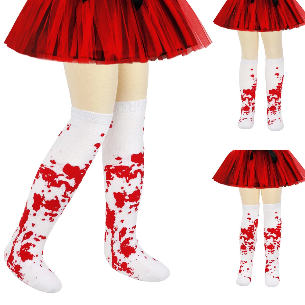 Bloody Splatter Children over Knee Socks Halloween Zombie Cosplay Blood Print Knee High Stockings Kids Girl Party Costume Socks