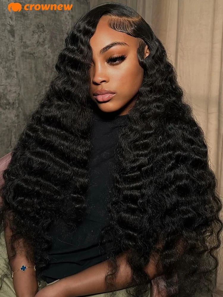 Deep Wave Frontal Wig 200% Deep Wave 13x6 HD Lace Front Human Hair Wig Curly Wigs Pre Plucked Bleached Knots Wigs Human Hair