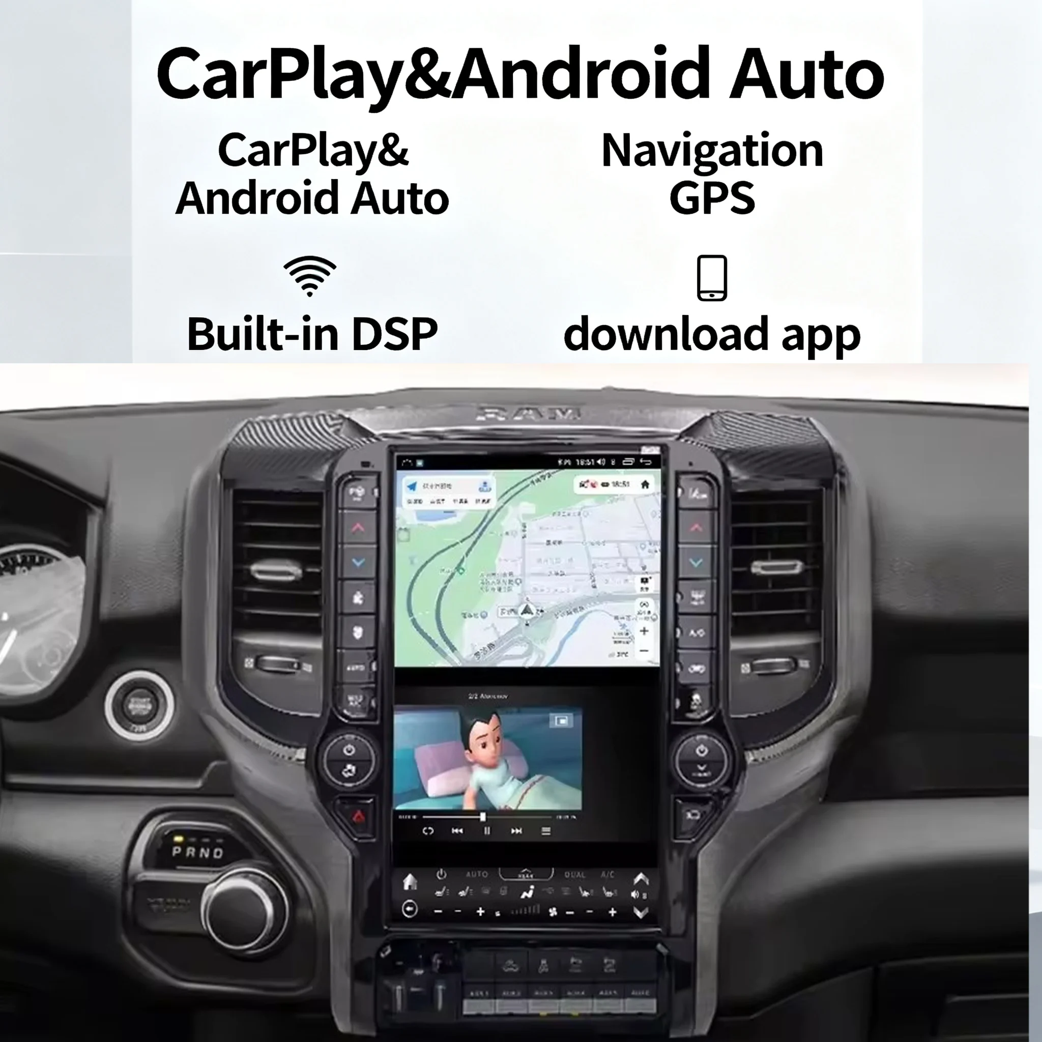 

Car Radio Multimedia Player Android For Dodge Ram 1500 2500 3500 2019 - 2023 1Din Bluetooth Screen Audio DSP Stereo