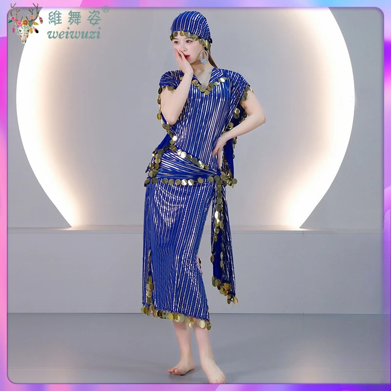 أردية الرقص الشرقي أداء زي المرأة مطرزة رداء الحجاب وشاح الورك 3 قطعة ملابس المنافسة Shaabi Baladi Saidi #5