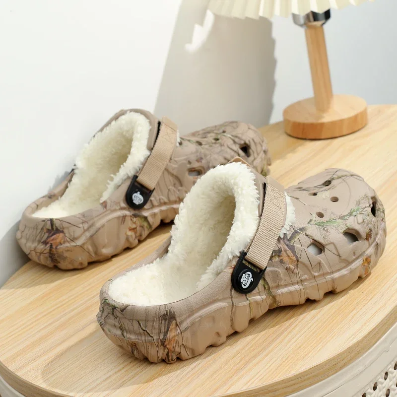 Winter Men Clogs Warm Furry Slippers Removable Soft Home Cotton Shoe EVA Fluff Slides Casual Sandal Outdoor Plush Fur Clogs