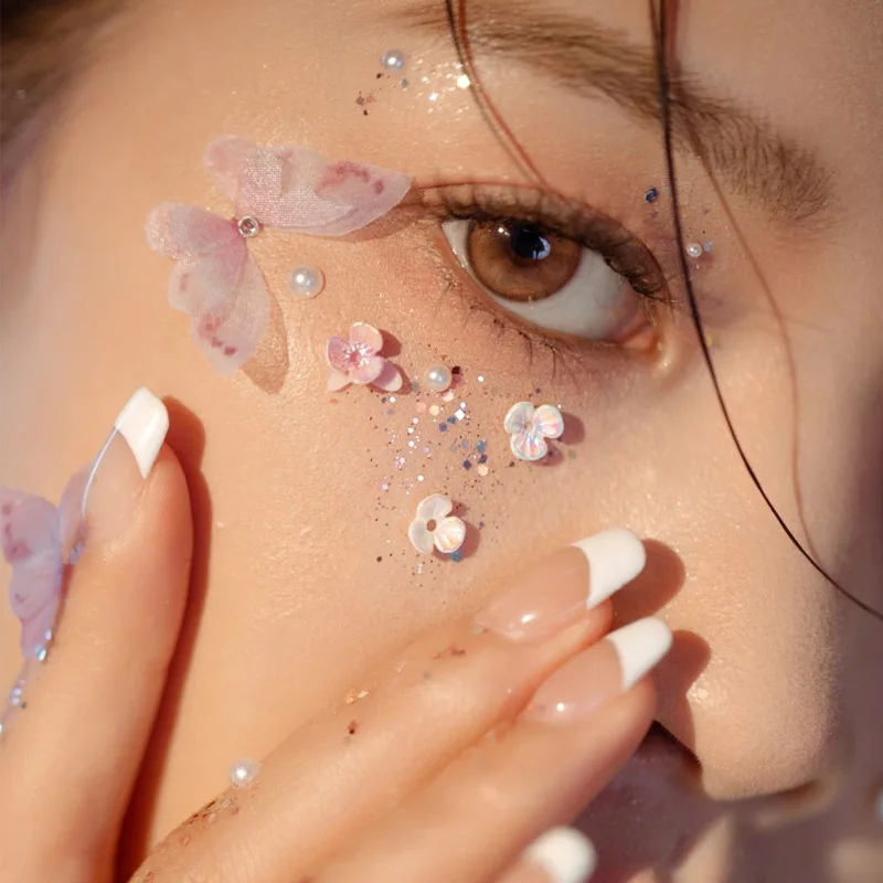1Box Eyes Face Makeup Facial Decoration Patch Butterfly Diamond Pearl Adhesive Rhinestone Glitter Sequin DIY Nail Art Decoration