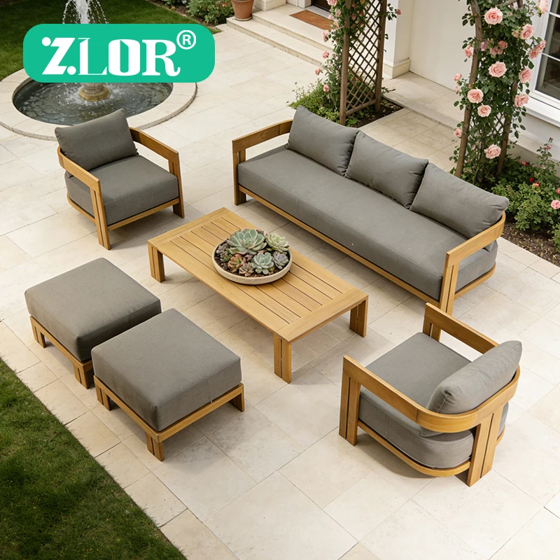 Luxury Teak Outdoor Garden Sofa Set One Seat Modern Durable Waterproof Rust Proof Washable Farmhouse Apartment Villa Hotel Use