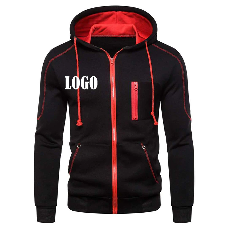 

Custom Logo Men Zipper Coat 2023 New Brand Hooded Hoodies Patchwork Cardigan Jacket Male Sweatshirt Coat