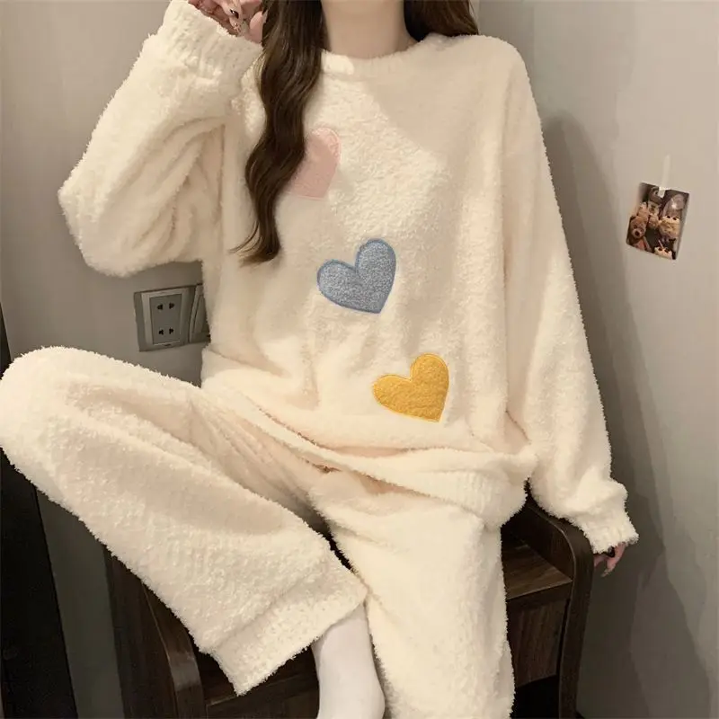 

Женские пижамы из кораллового флиса, весна-осень-зима, удобная одежда для сна, новая модель, утепленная милая пижама с ворсом, домашний костюм