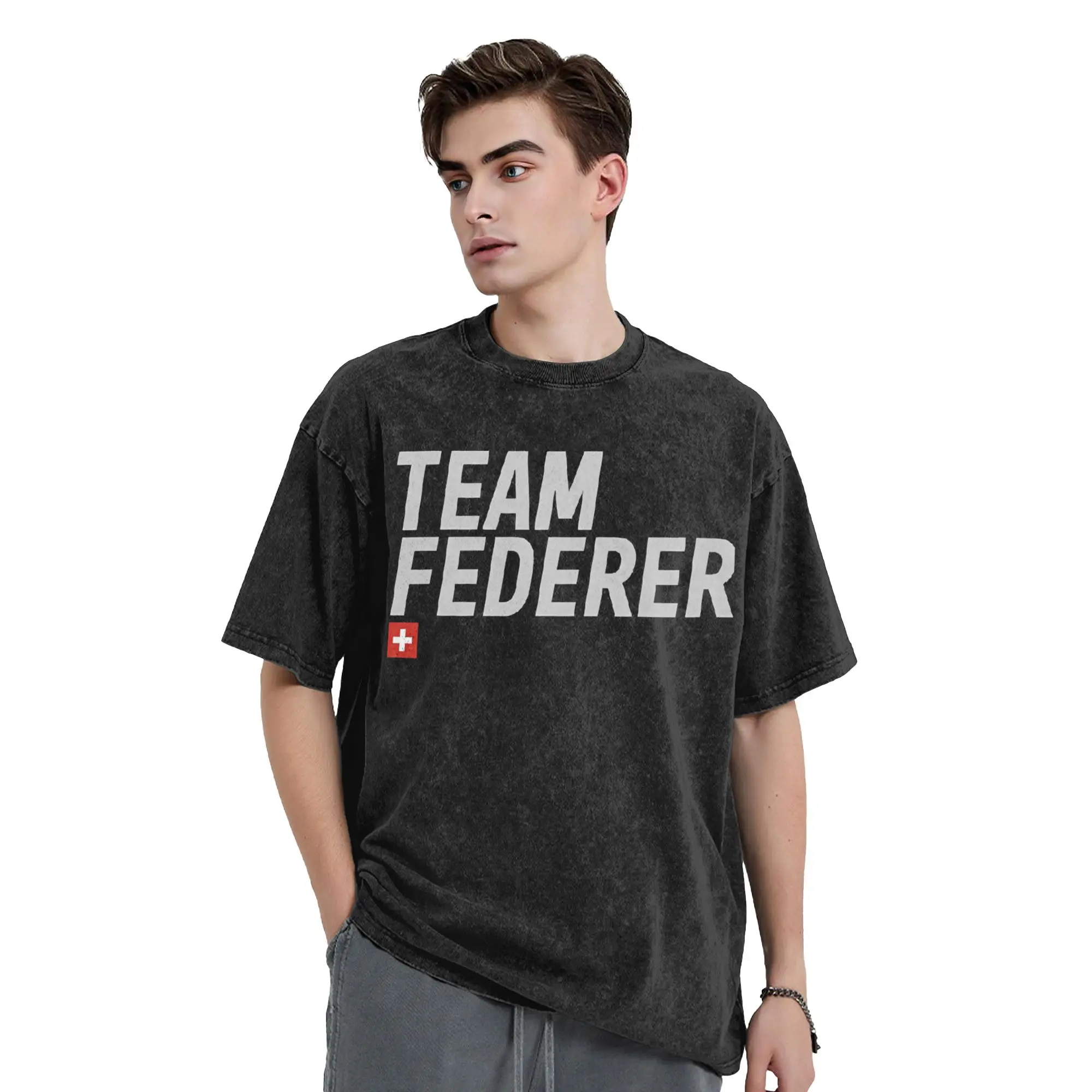 Team Roger Federer Logo T Shirts Men's  100% Cotton Casual T-Shirt Crew Neck  Tee Shirt Short Sleeve Clothing Classic