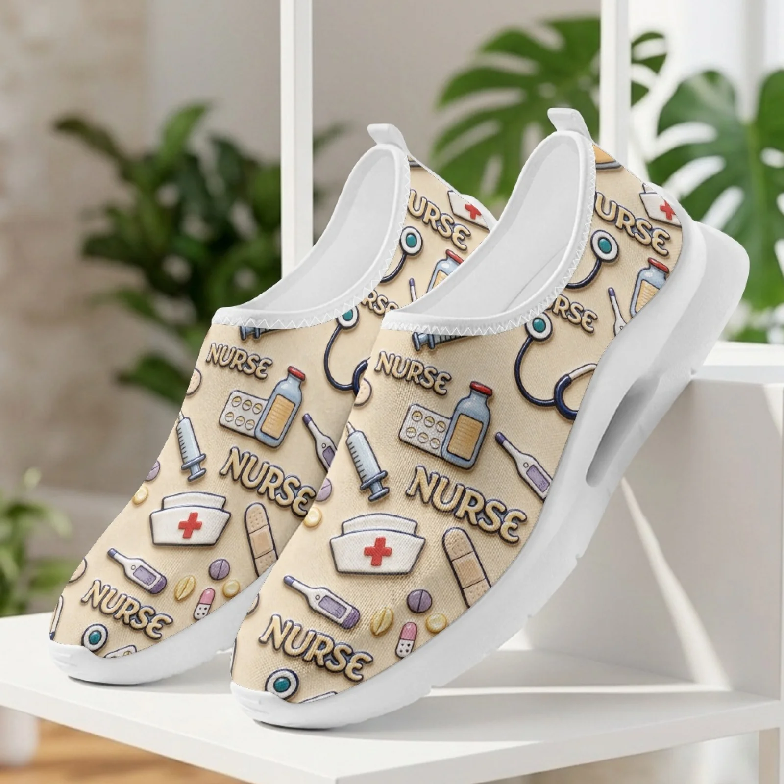 PENSTROLL Medical Nurse Pattern Walking Shoes Nurse Shoes for Women Lightweight Low Top Slip On Casual Shoes