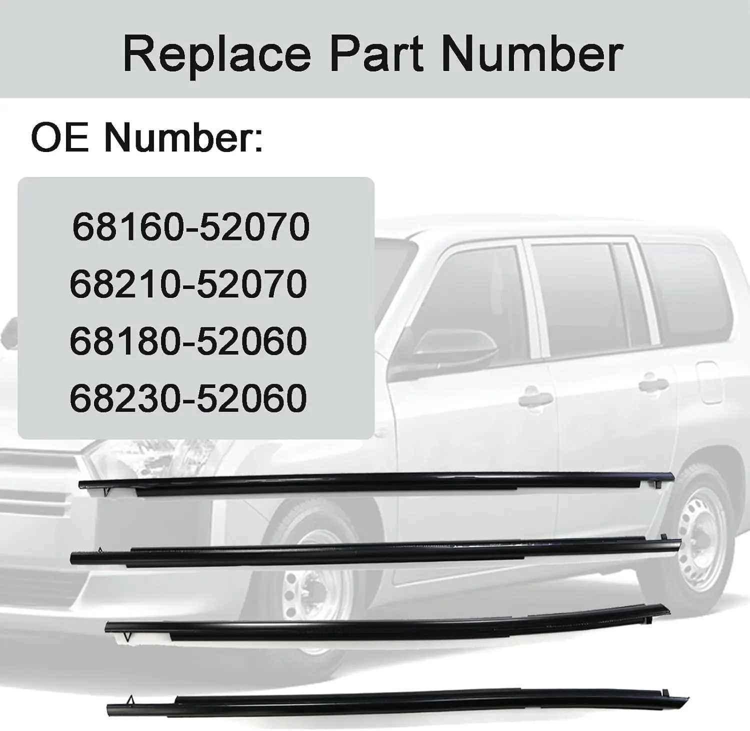 4 Pcs Outer Window Moulding Trim Weatherstrip Seal Belt Shell for Toyota PROBOX 68160-52070 for Succeed 2002-2014 1 Kit