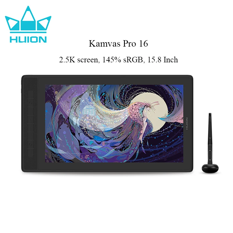 HUION Kamvas Pro 16 2.5K rysunek monitora 145% sRGB QHD ekran graficzny wyświetlacz tabletu 15.8 Cal pełna laminowana bateria darmowy długopis