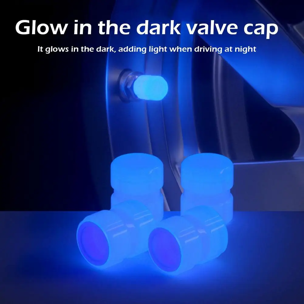 Luminous Valve Caps Fluorescent Green Blue Night Glowing Car Motorcycle Bicycle Wheel Styling Tyre Hub Auto Decoration view 3