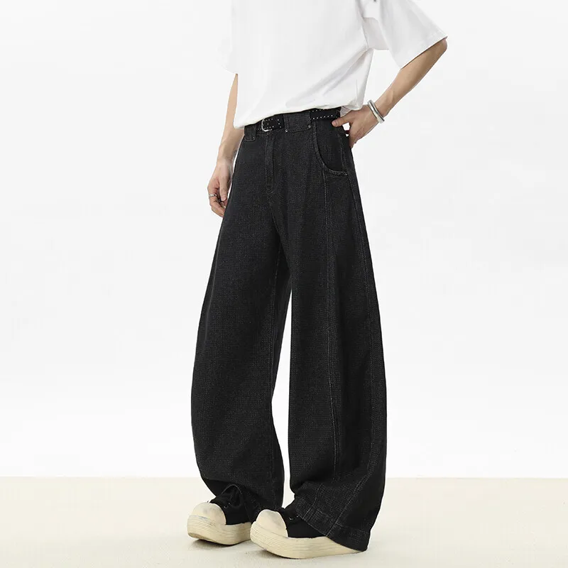 WTHT Vintage 2025, Sommer männer Gradienten Gerade Lose Denim Hosen Mode Neue Casual Hohe taille Breite Bein Jeans männlichen 2A0949